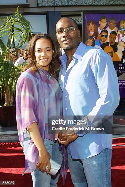 Actor Morris Chestnut and his wife Pam attend the 2nd Annual BET Awards on June 25, 2002 at the Kodak Theater in Hollywood, California.