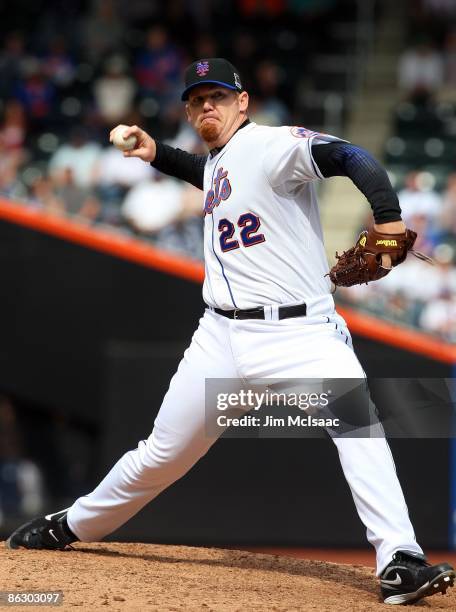 Putz of the New York Mets delivers a pitch against the Florida Marlins on April 29, 2009 at Citi Field in the Flushing neighborhood of the Queens...