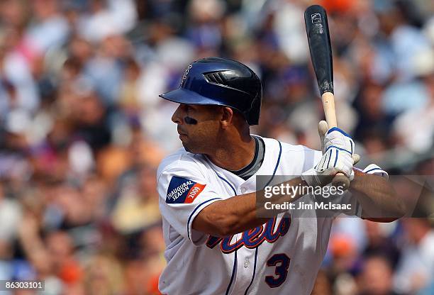 Alex Cora of the New York Mets bats against the Florida Marlins on April 29, 2009 at Citi Field in the Flushing neighborhood of the Queens borough of...