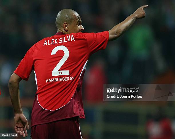 Alex Silva of Hamburg gestures during the UEFA Cup Semi Final first leg match between SV Werder Bremen and Hamburger SV at the Weser stadium on April...