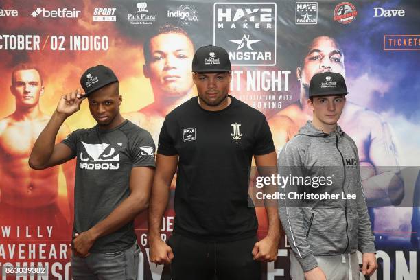 Michael "Venom" Page, Joe "Juggernaut" Joyce and Willy "Braveheart" Hutchinson pose for the camera during the Hayemaker Ringstar Fight Night Weigh In...