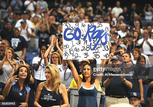 Fans of the Tampa Bay Rays cheer before play against the New York Yankees on April 13, 2009 at Tropicana Field in St. Petersburg, Florida.