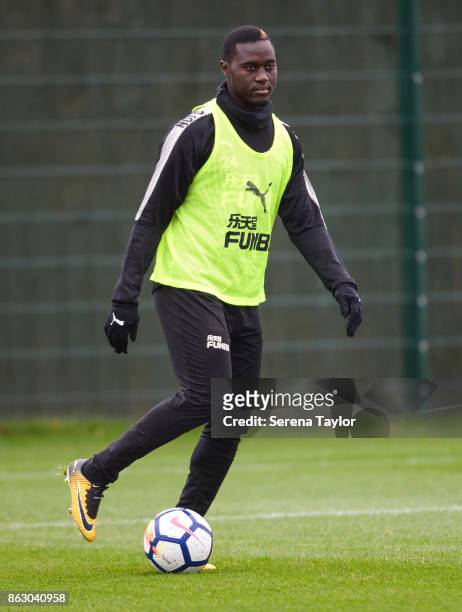 Henri Saivet controls the ball during the Newcastle United Training session at the Newcastle United Training Centre on October 19 in Newcastle,...