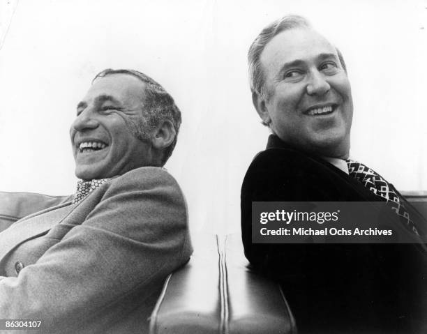 Actors Mel Brooks and Carl Reiner pose for a publicity portrait for their program "2000 And Thirteen Year Old Man" in 1974.