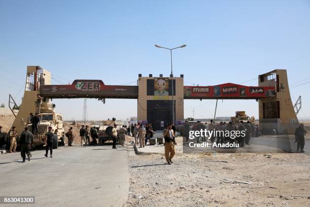 Armoured vehicles of peshmergas from Kurdistan Freedom Party gather near Altun Kupri control point in in Erbil, Iraq on October 19, 2017. Articulated...