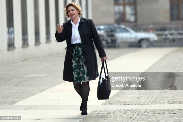 Free Democratic Party Secretary General Nicola Beer arrives in front of a Reichstag building ahead of exploratory talks between the Free Democratic...