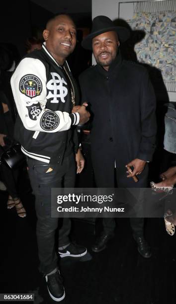 Maino and D-Nice attend the Maino album release party at Beautique on October 18, 2017 in New York City.