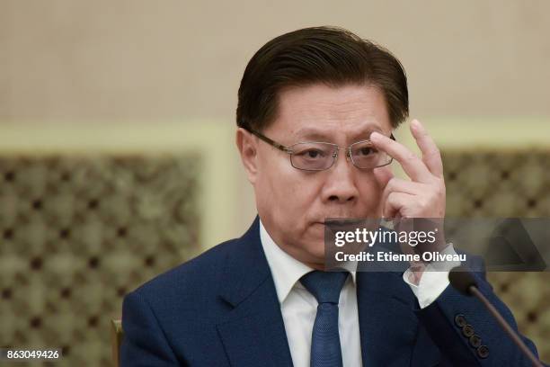 Secretary of CPC Sichuan Provincial Committee Wang Dongming attends a meeting of the 19th Communist Party Congress at the Great Hall of the People on...