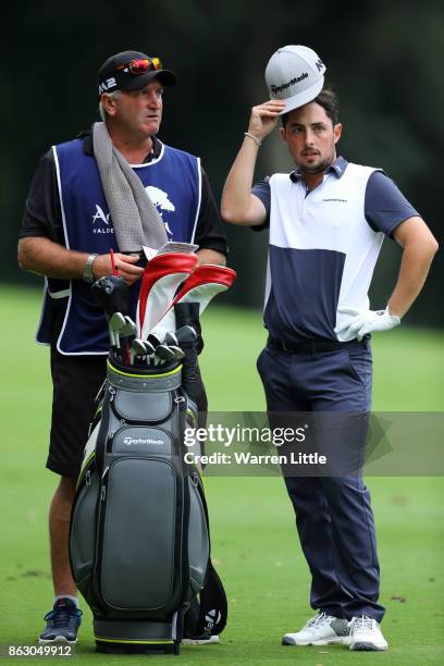 Alfie Plant of England looks down the 18th hole during day one of the Andalucia Valderrama Masters at Real Club Valderrama on October 19, 2017 in...