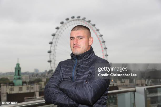 Attila Tibor Nagy poses for the camera during the Hayemaker Ringstar Fight Night Weigh In at the Park Plaza Westminster Bridge London on October 19,...