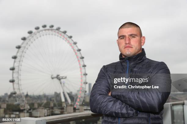 Attila Tibor Nagy poses for the camera during the Hayemaker Ringstar Fight Night Weigh In at the Park Plaza Westminster Bridge London on October 19,...