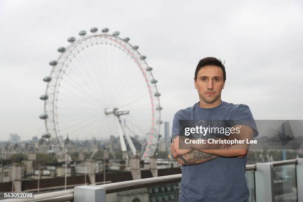 Jonathan Castano poses for the camera during the Hayemaker Ringstar Fight Night Weigh In at the Park Plaza Westminster Bridge London on October 19,...