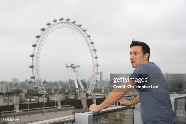 Jonathan Castano poses for the camera during the Hayemaker Ringstar Fight Night Weigh In at the Park Plaza Westminster Bridge London on October 19,...