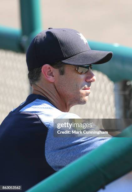 Manager Brad Ausmus of the Detroit Tigers looks on during the game against the Minnesota Twins at Comerica Park on September 24, 2017 in Detroit,...