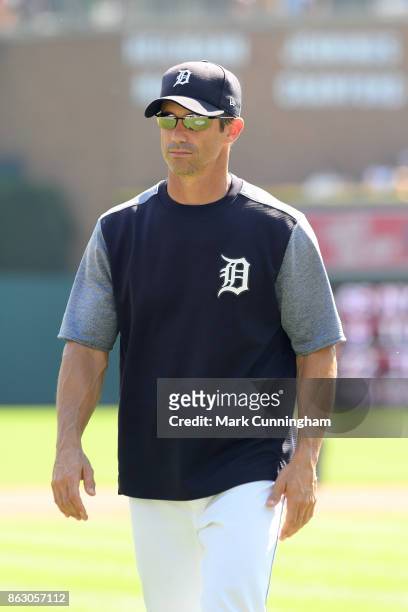 Manager Brad Ausmus of the Detroit Tigers looks on during the game against the Minnesota Twins at Comerica Park on September 24, 2017 in Detroit,...
