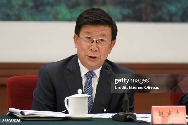 Secretary of the Hebei CPC Provincial Committee Zhao Kezhi attends a meeting of the 19th Communist Party Congress at the Great Hall of the People on...