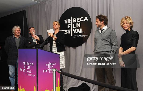 Richard Schoff, director Todd Haynes, actors Uma Thurman, Bradley Cooper and Meg Ryan onstage at the Awards Night party during the 2009 Tribeca Film...