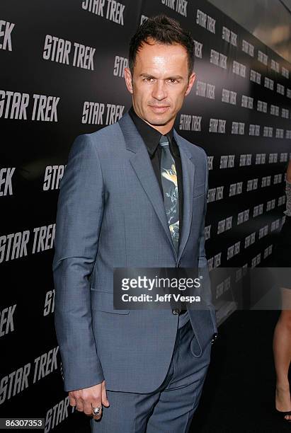 Actor Greg Ellis arrives on the red carpet of the Los Angeles premiere of "Star Trek" at the Grauman's Chinese Theater on April 30, 2009 in...