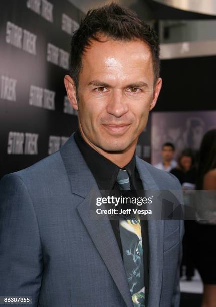 Actor Greg Ellis arrives on the red carpet of the Los Angeles premiere of "Star Trek" at the Grauman's Chinese Theater on April 30, 2009 in...