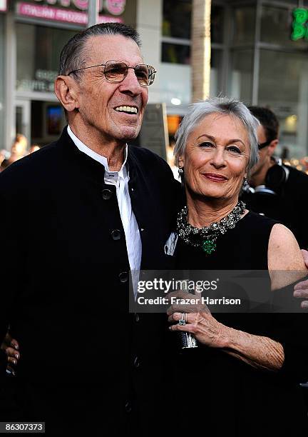 Actor Leonard Nimoy and wife Susan Bay arrive on the red carpet of the Los Angeles premiere of "Star Trek" at the Grauman's Chinese Theatre on April...