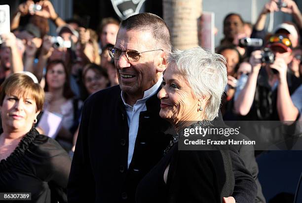 Actor Leonard Nimoy and wife Susan Bay arrive on the red carpet of the Los Angeles premiere of "Star Trek" at the Grauman's Chinese Theatre on April...