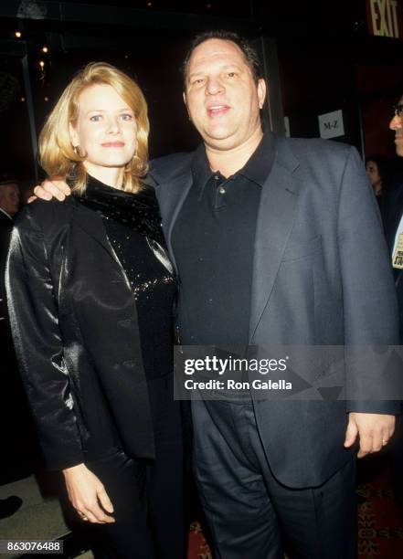 Eve Chilton Weinstein and Harvey Weinstein attend "The English Patient" Premiere on November 12, 1996 at the Ziegfeld Theater in New York City.