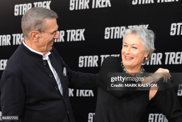Actor Leonard Nimoy and actress Susan Bay parade on the red carpet as they arrives at Grauman's Chinese Theatre in Hollywood for the premiere of the...