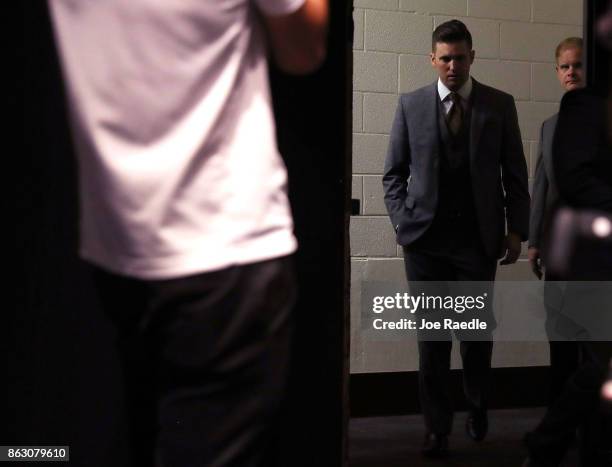 White nationalist Richard Spencer, who popularized the term "alt-right" arrives to speak at a press conference at the Curtis M. Phillips Center for...