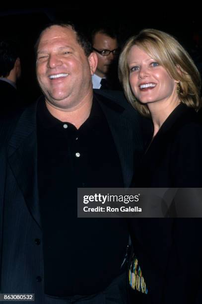Eve Chilton Weinstein and Harvey Weinstein attend "The Elephant Man" Opening Night on April 14, 2002 at the Royale Theater in New York City.