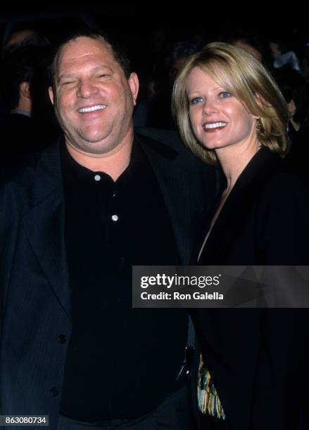 Eve Chilton Weinstein and Harvey Weinstein attend "The Elephant Man" Opening Night on April 14, 2002 at the Royale Theater in New York City.