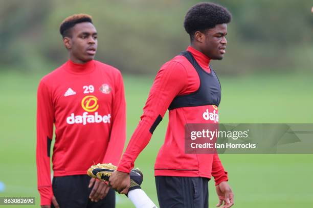 Josh Maja and Joel Asoro during a Sunderland AFC training session at The Academy of Light on October 19, 2017 in Sunderland, England.