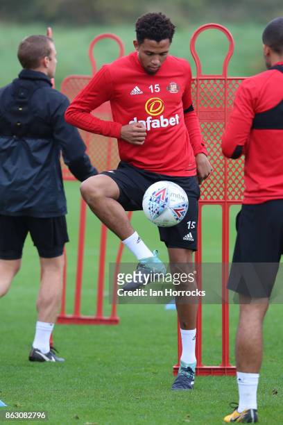 Brendan Galloway during a Sunderland AFC training session at The Academy of Light on October 19, 2017 in Sunderland, England.