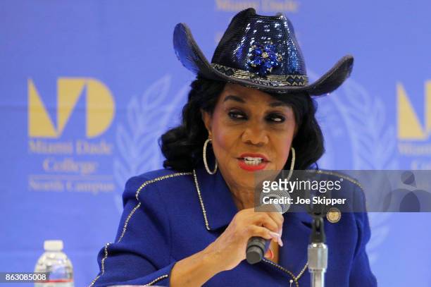 Rep. Frederica Wilson speaks at a Congressional field hearing on nursing home preparedness and disaster response October 19, 2017 in Miami, Florida....