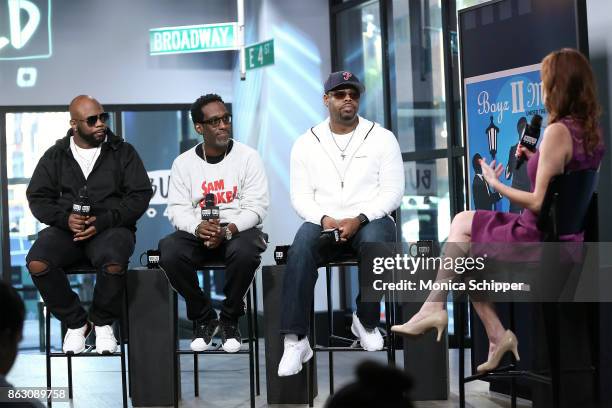 Singers Wanya Morris, Shawn Stockman and Nathan Morris of Boyz II Men discuss their album "Under the Streetlight" at Build Studio on October 19, 2017...