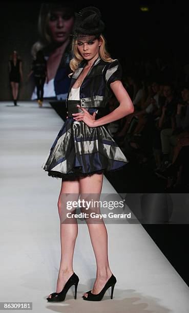 Model showcases designs by label By Weave at the New Generation V Australia catwalk show at the Overseas Passenger Terminal, Circular Quay on day...