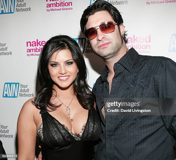 Adult film actress Sunny Leone and guest attend the premiere of the documentary "Naked Ambition: An R Rated Look at an X Rated Industry" at Laemmle's...