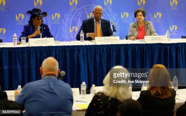 Rep. Frederica Wilson , left, speaks at a Congressional field hearing on nursing home preparedness and disaster response October 19, 2017 in Miami,...