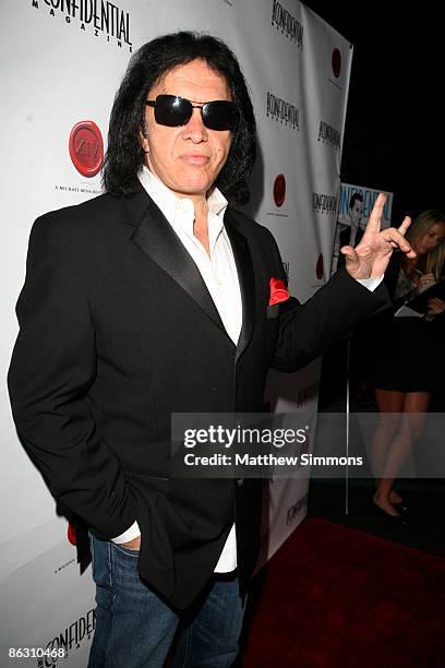 Gene Simmons arrives to the Los Angeles Confidential Magazine May/June Issue Party at XIV on April 30, 2009 in Los Angeles, California.