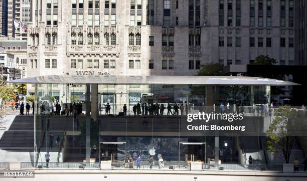 The new Apple Inc. Michigan Avenue store stands during a media preview in Chicago, Illinois, U.S., on Thursday, Oct. 19, 2017. The building features...