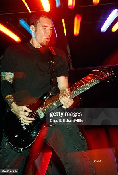 Sevendust guitarist Clint Lowery performs at the Marquee Theatre April 29, 2009 in Tempe, Arizona. The rock group is touring in support of the album,...