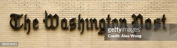 The logo for the Washington Post is displayed outside of its offices on May 1, 2009 in Washington, DC. The newspaper has announced its first quarter...