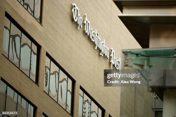 The logo for the Washington Post is displayed outside of its offices on May 1, 2009 in Washington, DC. The newspaper has announced its first quarter...