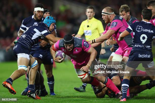 Ben Morgan of Gloucester is held up during the European Rugby Challenge Cup Pool 3 match between Gloucester and Agen at Kingsholm on October 19, 2017...