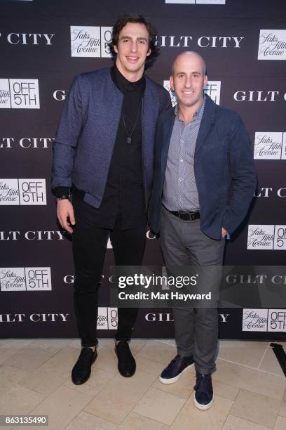 Seattle Seahawks Tight End Luke Willson and Saks OFF 5th and Gilt President Jonathan Greller pose for a photo during the Saks OFF 5th Seattle VIP...