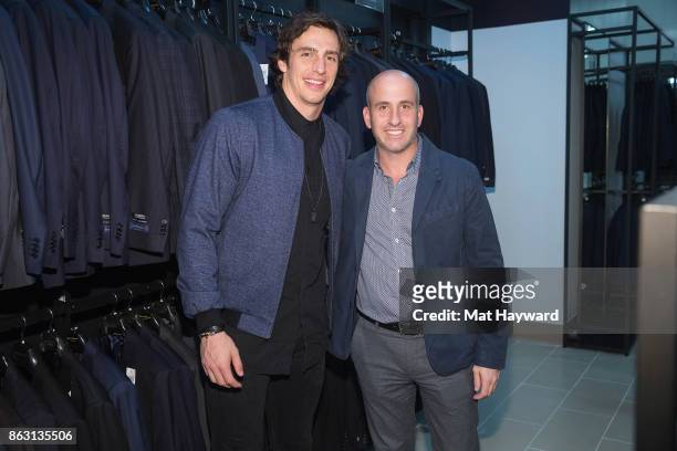 Seattle Seahawks Tight End Luke Willson and Saks OFF 5th and Gilt President Jonathan Greller pose for a photo during the Saks OFF 5th Seattle VIP...