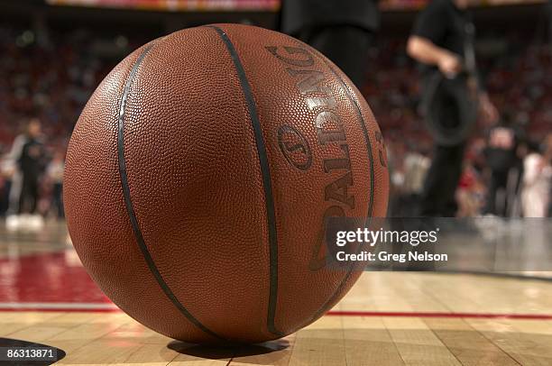 Playoffs: Closeup of Spalding ball, equipment before Game 3 of Houston Rockets vs Portland Trail Blazers series. Houston, TX 4/24/2009 CREDIT: Greg...