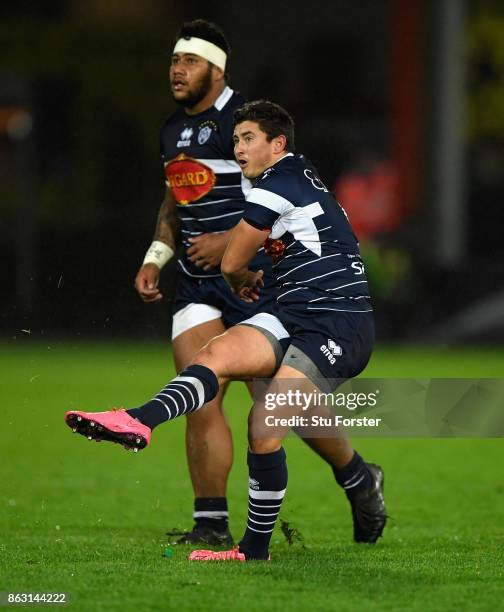 Agen player Hugo Verdu kicks his 2nd penalty during the European Rugby Challenge Cup match between Gloucester Rugby and Agen at Kingsholm on October...