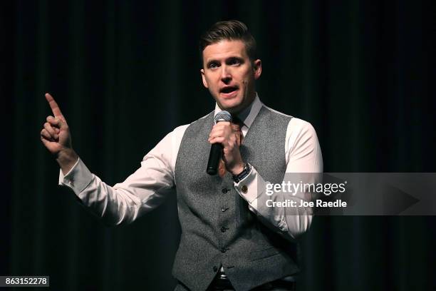 White nationalist Richard Spencer, who popularized the term "alt-right" speaks at the Curtis M. Phillips Center for the Performing Arts on October...