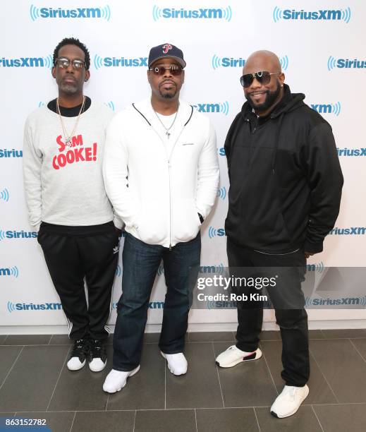 Members of Boyz II Men Shawn Stockman, Nathan Morris and Wanya Morris visit at SiriusXM Studios on October 19, 2017 in New York City.