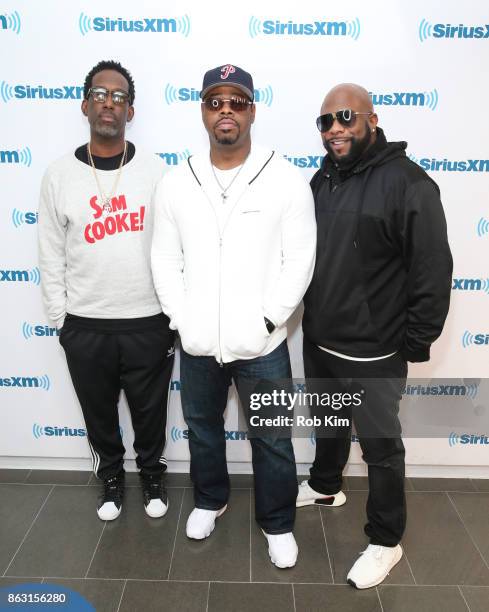 Members of Boyz II Men Shawn Stockman, Nathan Morris and Wanya Morris visit at SiriusXM Studios on October 19, 2017 in New York City.